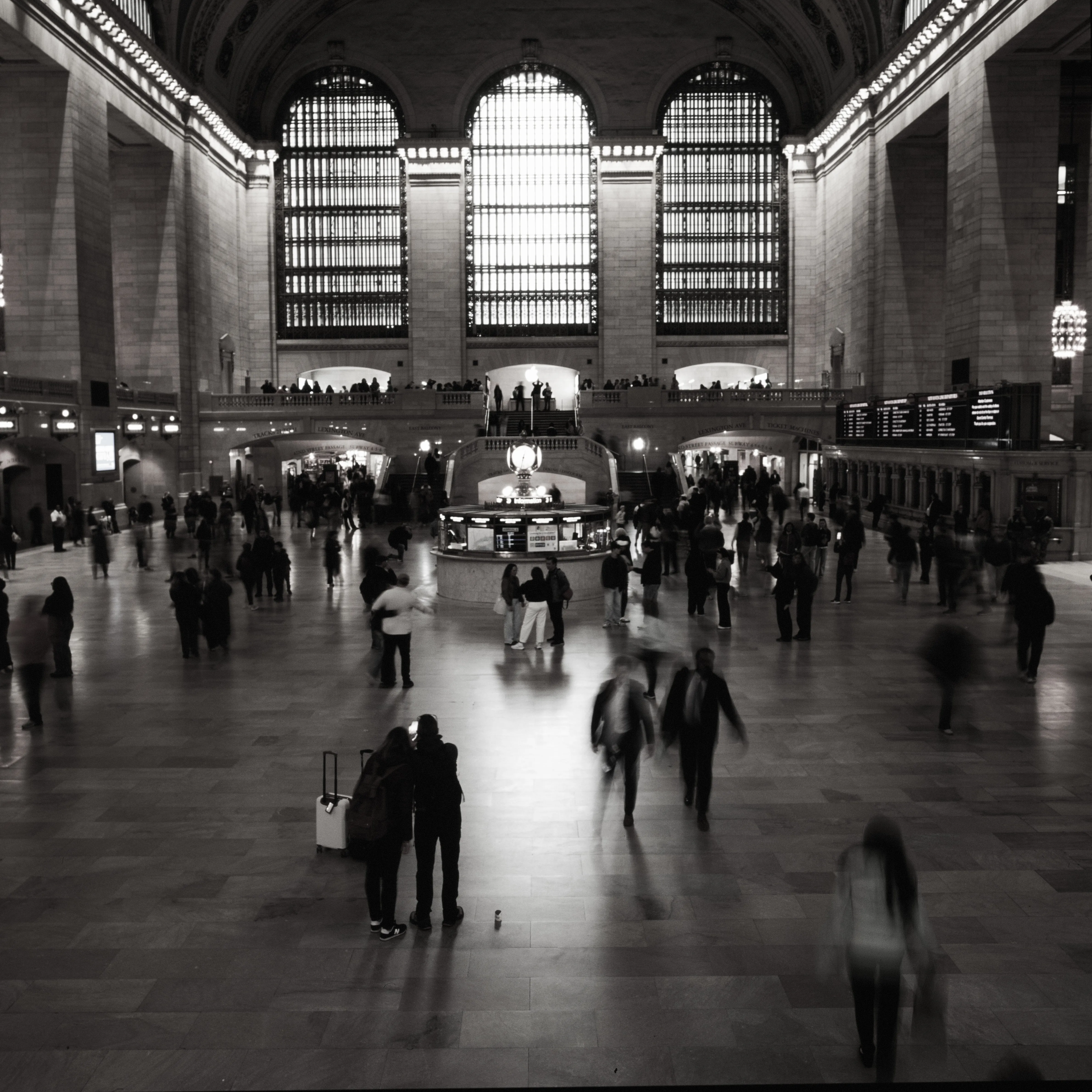 Grand Central main concourse, slow shutter, motion-blurred crowd