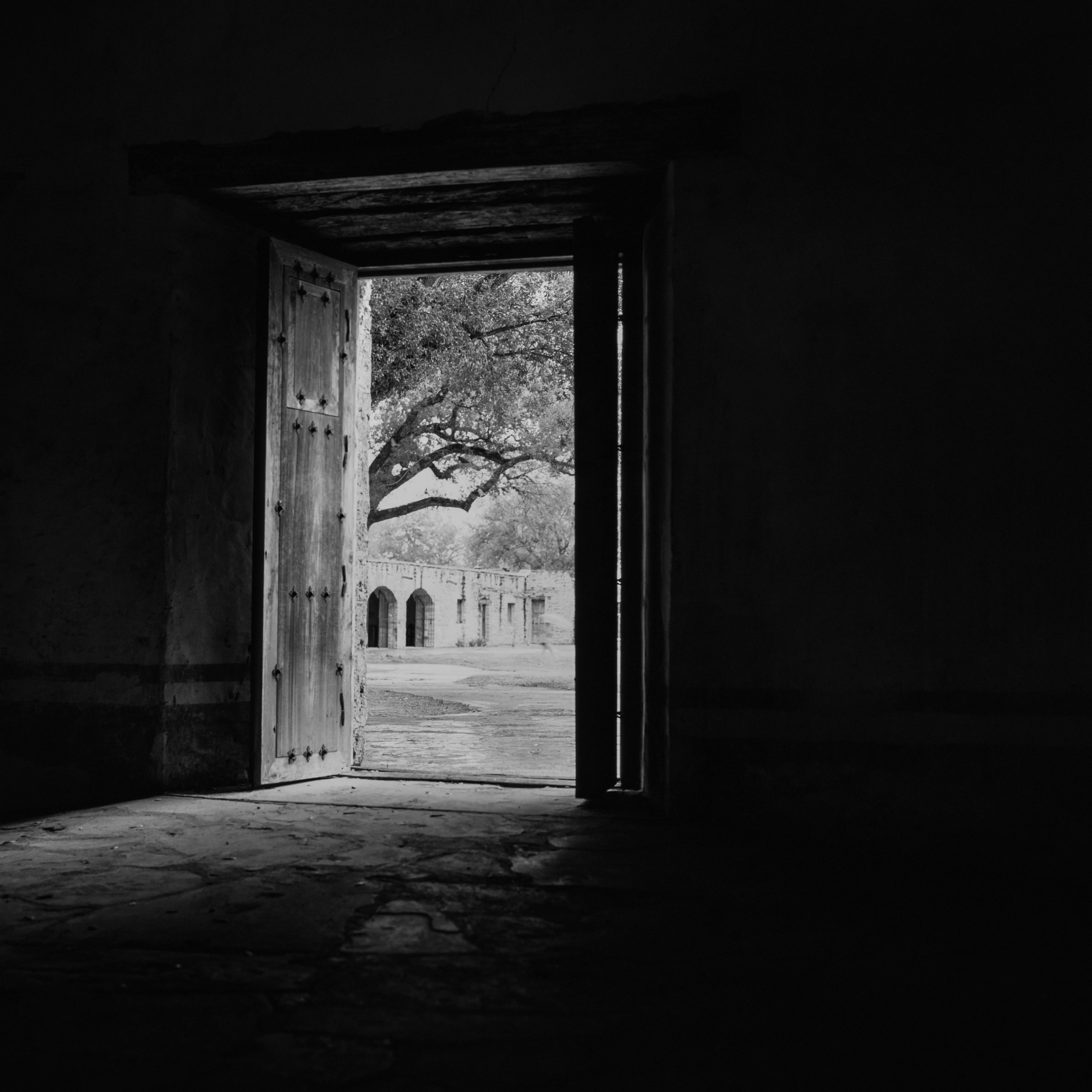 Mission doorway opening to courtyard